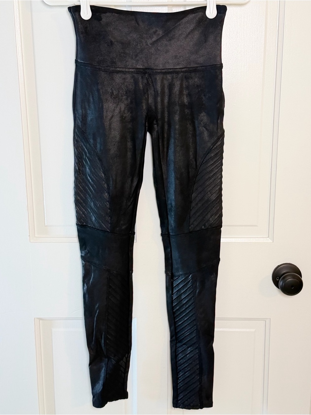 SPANX Faux Leather Moto Leggings Black High Rise Size M